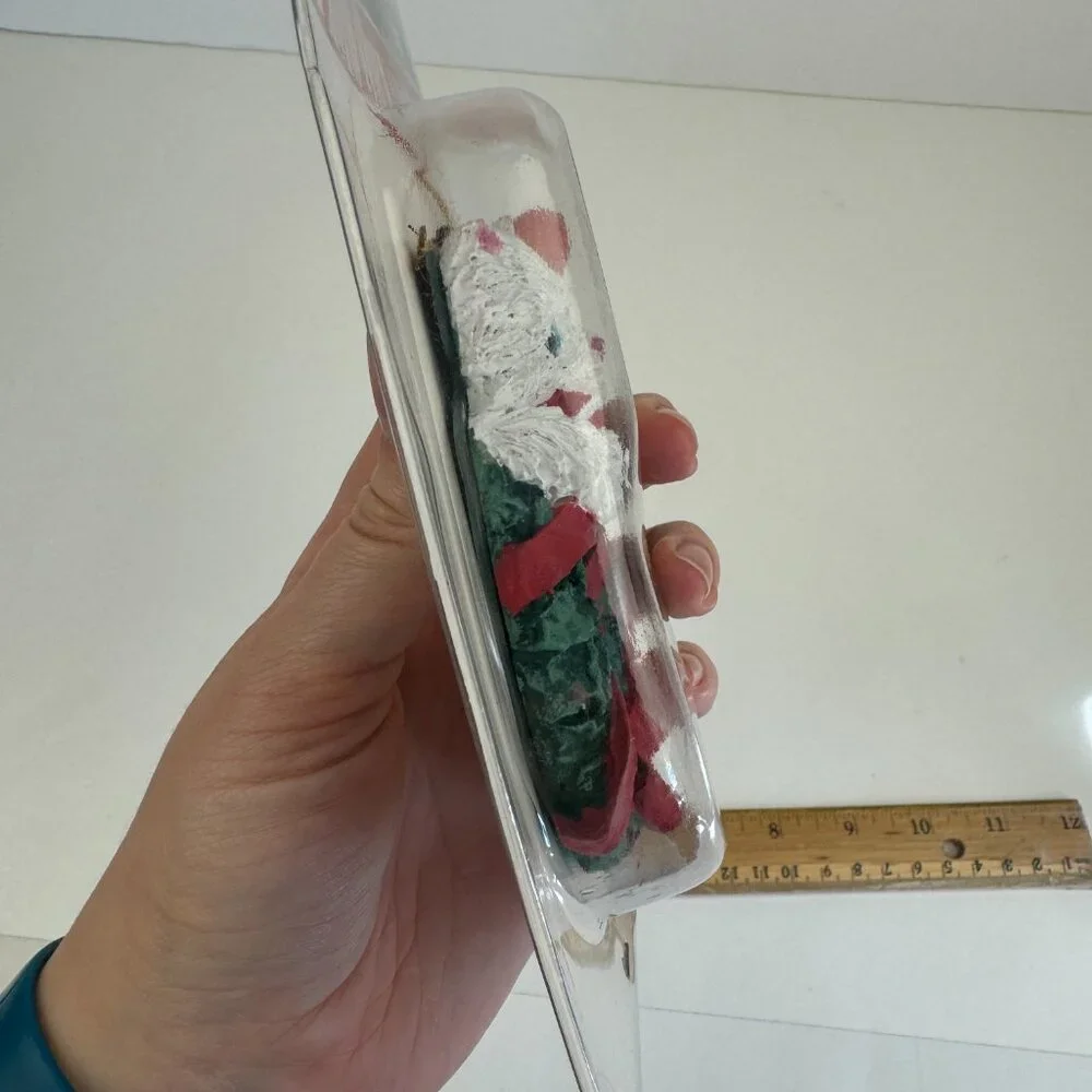 Vtg 1991 Figi Christmas Holiday Photo‎ Ornament White Cat Green Wreath Round NIP